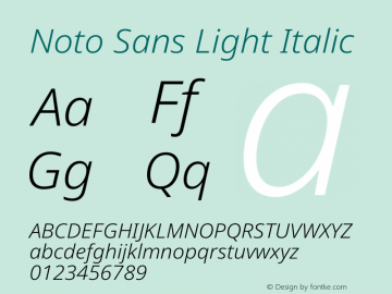 Noto Sans Light Italic Version 2.000 Font Sample