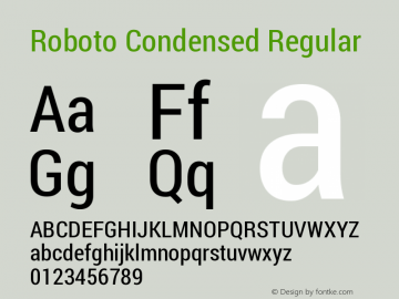 Roboto Condensed Regular Version 1.200311; 2013 Font Sample