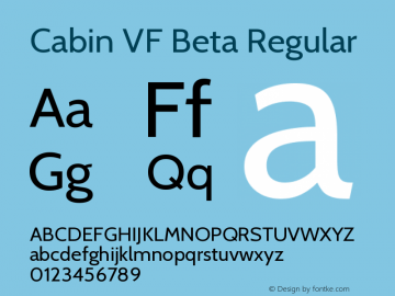 Cabin VF Beta Regular Version 2.200 Font Sample