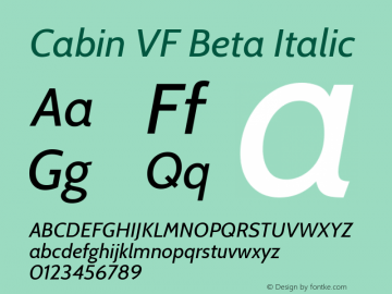 Cabin VF Beta Italic Version 2.300 Font Sample