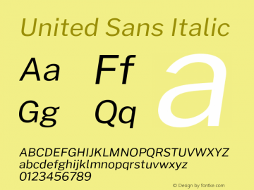 United Sans Italic Version 1.000;PS 001.000;hotconv 1.0.88;makeotf.lib2.5.64775 Font Sample