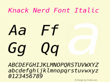 Knack Italic Nerd Font Complete Version 3.000; 706b2b23b-release; ttfautohint (v1.6) -l 6 -r 50 -G 200 -x 10 -H 145 -D latn -f latn -m 