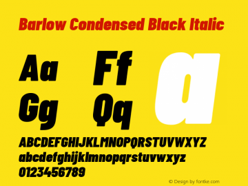 Barlow Condensed Black Italic Version 1.301 Font Sample