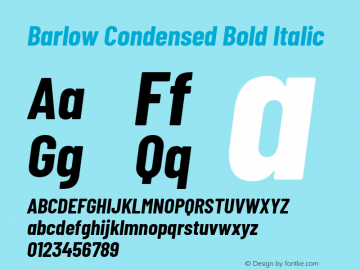 Barlow Condensed Bold Italic Version 1.301 Font Sample