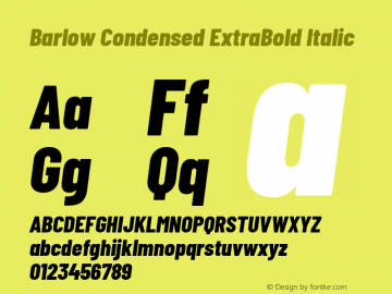 Barlow Condensed ExtraBold Italic Version 1.301 Font Sample