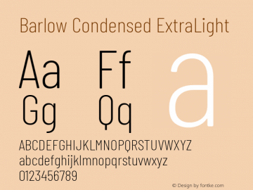 Barlow Condensed ExtraLight Version 1.301 Font Sample
