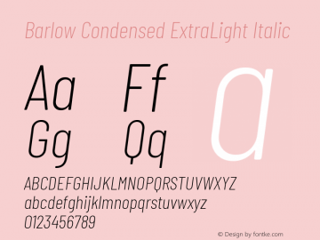 Barlow Condensed ExtraLight Italic Version 1.301 Font Sample