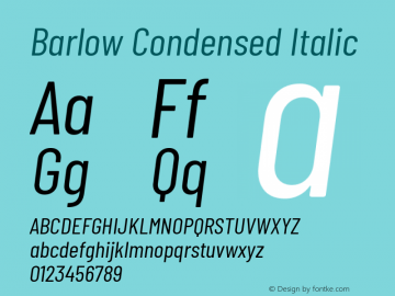 Barlow Condensed Italic Version 1.301 Font Sample