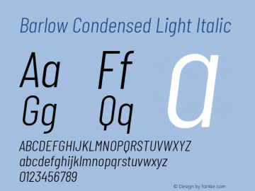 Barlow Condensed Light Italic Version 1.301 Font Sample