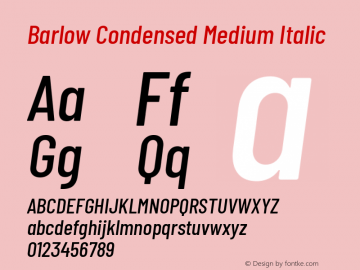 Barlow Condensed Medium Italic Version 1.301 Font Sample