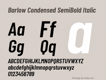 Barlow Condensed SemiBold Italic Version 1.301 Font Sample