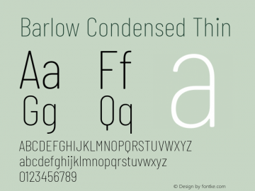 Barlow Condensed Thin Version 1.301 Font Sample