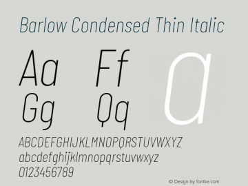 Barlow Condensed Thin Italic Version 1.301 Font Sample