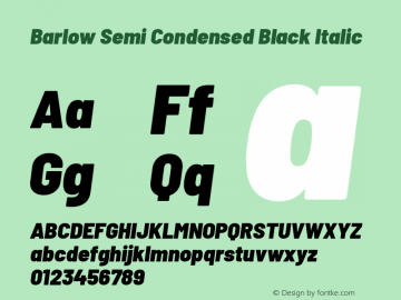 Barlow Semi Condensed Black Italic Version 1.301 Font Sample