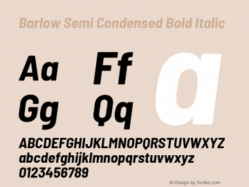 Barlow Semi Condensed Bold Italic Version 1.301 Font Sample