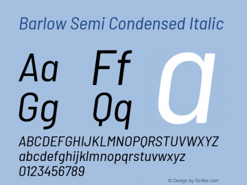 Barlow Semi Condensed Italic Version 1.301 Font Sample