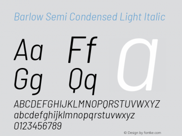 Barlow Semi Condensed Light Italic Version 1.301 Font Sample