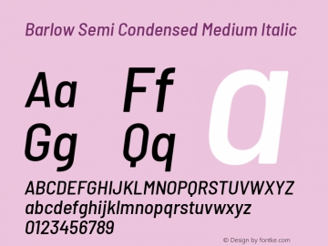 Barlow Semi Condensed Medium Italic Version 1.301 Font Sample