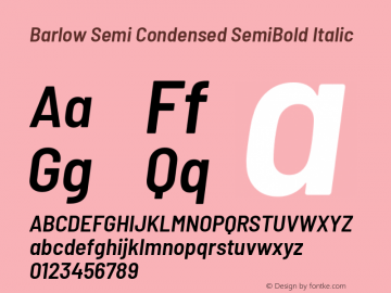 Barlow Semi Condensed SemiBold Italic Version 1.301 Font Sample