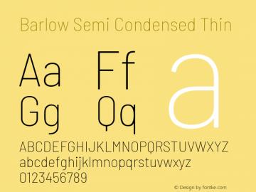 Barlow Semi Condensed Thin Version 1.301 Font Sample