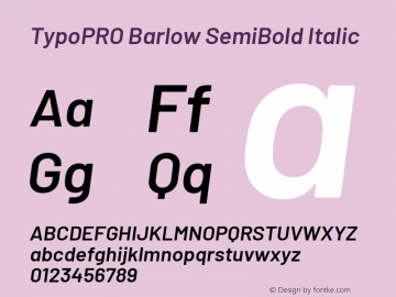 TypoPRO Barlow SemiBold Italic Version 1.301图片样张