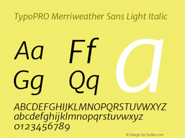 TypoPRO Merriweather Sans Light Italic Version 1.006; ttfautohint (v1.4.1) -l 6 -r 50 -G 0 -x 11 -H 220 -D latn -f none -w 