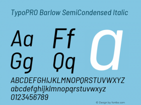 TypoPRO Barlow Semi Condensed Italic Version 1.301 Font Sample