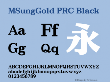 MSungGold PRC Black  Font Sample