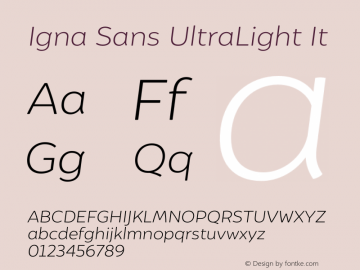 Igna Sans UltraLight It Version 1.000;PS 001.000;hotconv 1.0.88;makeotf.lib2.5.64775 Font Sample