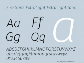 Fira Sans ExtraLight Italic Version 004.203 Font Sample