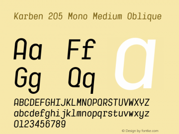 Karben205Mono-MediumOblique Version 2.000 Font Sample