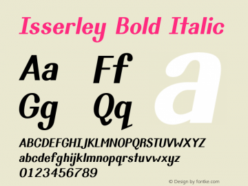 Isserley-BoldOblique Version 2.002;PS 001.001;hotconv 1.0.56 Font Sample