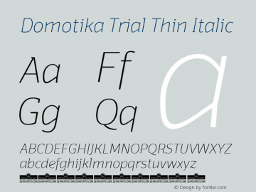 Domotika Trial Thin Italic Version 1.000 Font Sample
