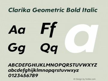 Clarika Geometric Bold Italic Version 1.000;PS 001.000;hotconv 1.0.88;makeotf.lib2.5.64775图片样张