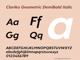 Clarika Geometric DemiBold Italic Version 1.000;PS 001.000;hotconv 1.0.88;makeotf.lib2.5.64775 Font Sample
