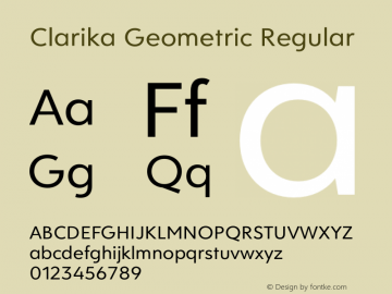 Clarika Geometric Regular Version 1.000;PS 001.000;hotconv 1.0.88;makeotf.lib2.5.64775图片样张