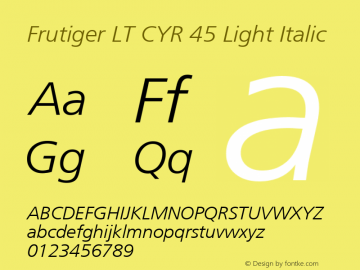 Frutiger LT Cyrillic 46 Light Italic Version 1.01 Font Sample