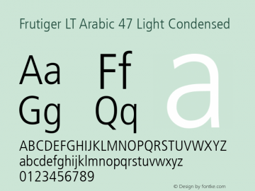 Frutiger LT Arabic 47 Light Condensed Version 2.00 Font Sample