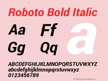 Roboto Bold Italic Version 1.200310; 2013 Font Sample