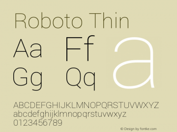 Roboto Thin Version 1.200310; 2013 Font Sample