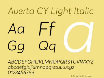 AvertaCY-LightItalic Version 1.008 Font Sample
