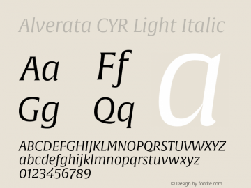 AlverataCYRLight-Italic Version 1.001 Font Sample