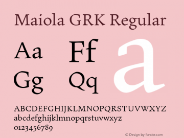 MaiolaGRK-Regular Version 4.000 Font Sample