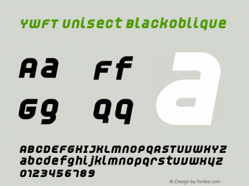 YWFTUnisect-BlackOblique version 1.00 Font Sample