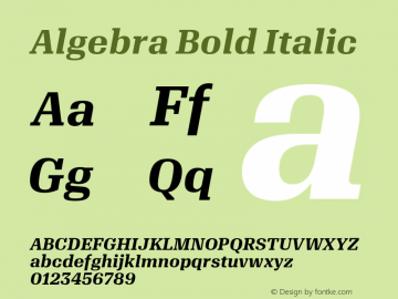 Algebra-BoldItalic 1.002 Font Sample