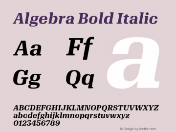 Algebra-BoldItalic 1.002 Font Sample