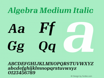 Algebra-MediumItalic 1.002 Font Sample