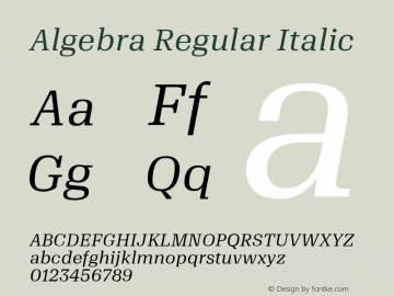 Algebra-RegularItalic 1.002 Font Sample