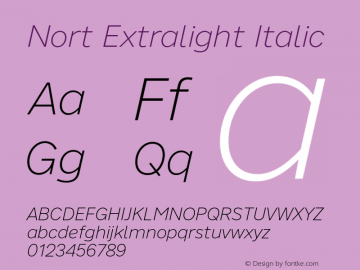 Nort Extralight Italic Version 7.504; 2017; Build 1036 Font Sample