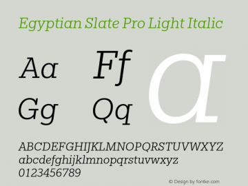 EgyptianSlatePro-LightItalic Version 1.000 Font Sample